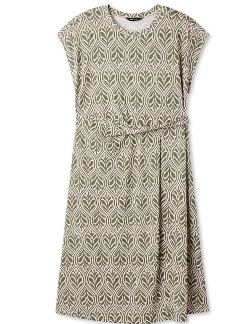 Lane Bryant Olive and Cream Patterned Tie-Waist Midi Dress